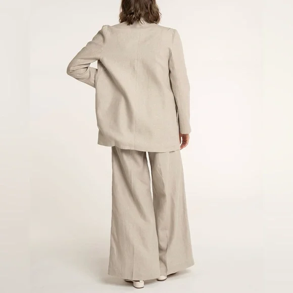 Laude The Label Linen Beige Tan Neutral Oversized Relaxed Blazer Jacket Size XS